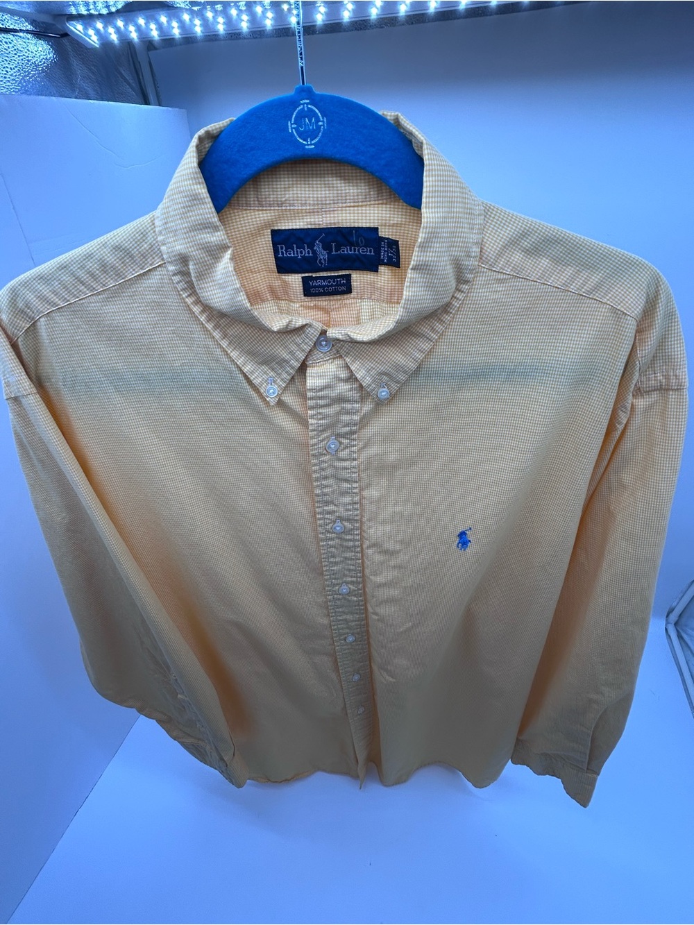 Vintage Ralph Lauren Men's Yellow Gingham Button-Down Shirt XL